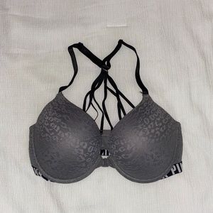 Victoria's Secret PINK Push-Up Bra 34DD Gray Cheetah Print